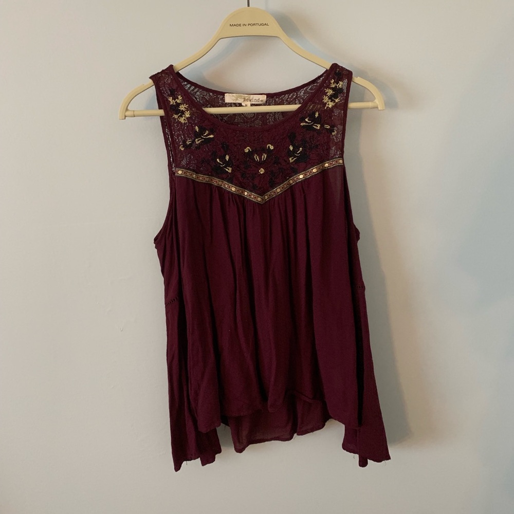 Maroon and Gold Cold-Shoulder Blouse